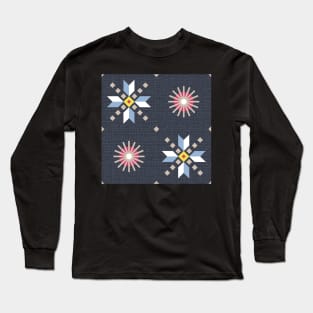 Geometric retro stars on dark blue, seamless pattern Long Sleeve T-Shirt